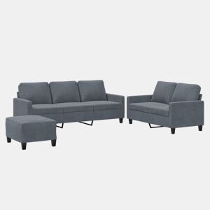 vidaXL 3 pcs conjunto de sofás com almofadões veludo cinzento-escuro