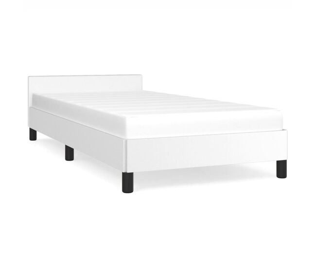 Estructura de cama con cabecero cuero sintético blanco 90x200cm