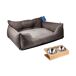 Cama para mascota + comedero doble Cama para mascota + comedero doble Marrón
