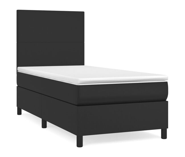 Cama box spring con colchón cuero sintético negro 90x190 cm diseño plano