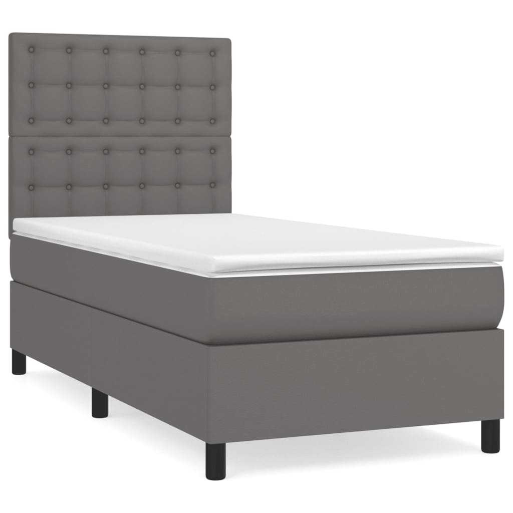 Cama box spring con colchón cuero sintético gris 80x200 cm botones