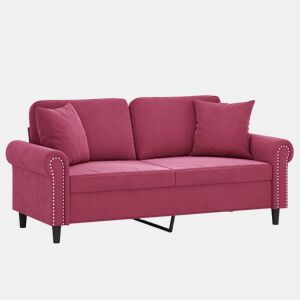 vidaXL Sofá 2 lug. + almofadas decorativas 140cm veludo vermelho tinto