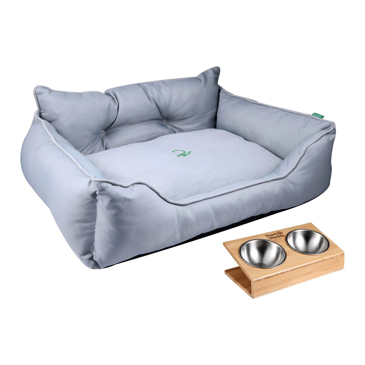 Cama para mascota + comedero doble