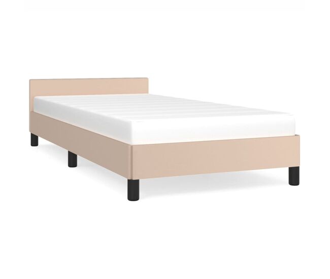 Estructura de cama cabecero cuero sintético capuchino 90x200 cm