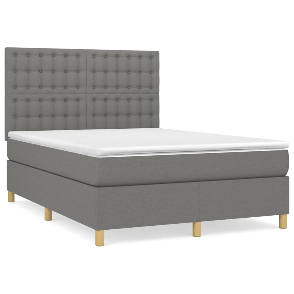 Cama box spring con colchón tela gris oscuro 140x200 cm botones