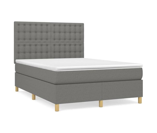 Cama box spring con colchón tela gris oscuro 140x200 cm botones