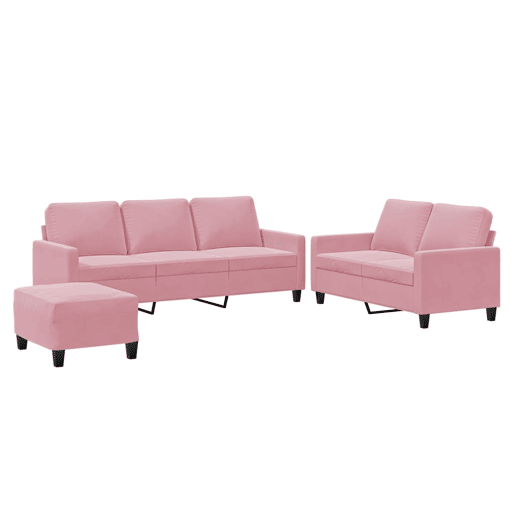 vidaXL 3 pcs conjunto de sofás com almofadões veludo rosa