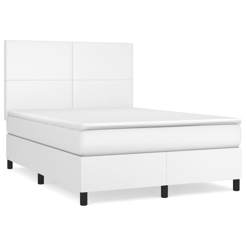 Cama box spring con colchón cuero sintético blanco 140x190 cm diseño plano