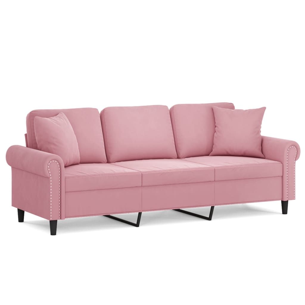 Vidaxl sofá de 3 plazas con cojines terciopelo rosa 180 cm