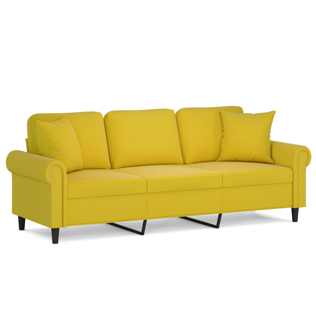 Vidaxl sofá de 3 plazas con cojines terciopelo amarillo 180 cm