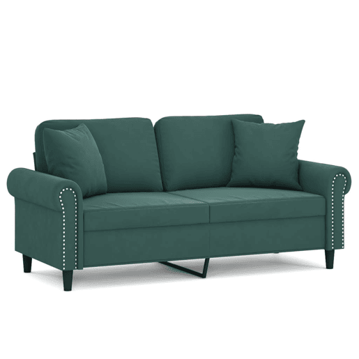 vidaXL Sofá 2 lug. c almofadas decorativas 140cm veludo verde-escuro