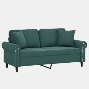 vidaXL Sofá 2 lug. c almofadas decorativas 140cm veludo verde-escuro
