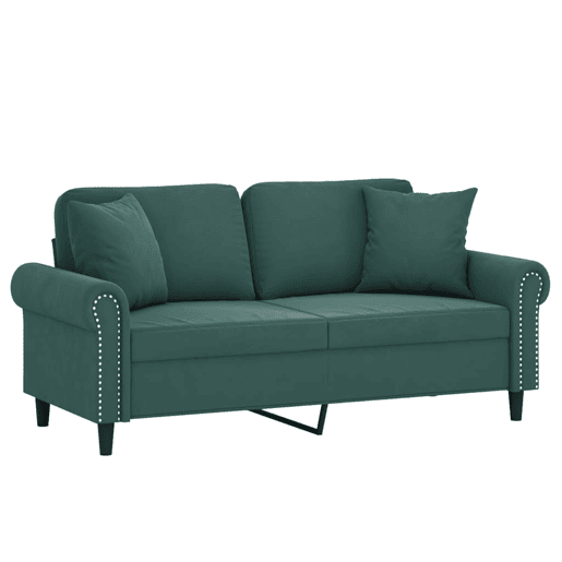 vidaXL Sofá 2 lug. c almofadas decorativas 140cm veludo verde-escuro