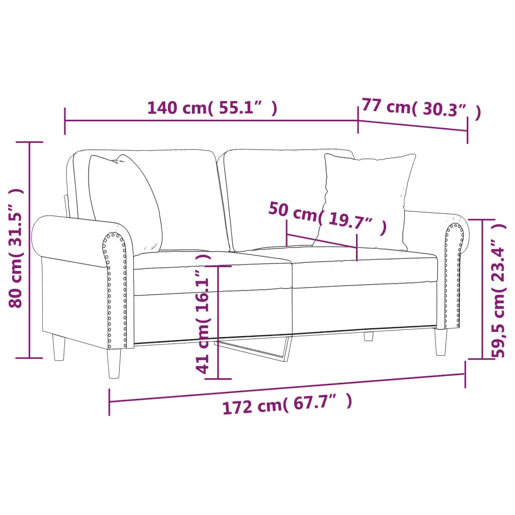 vidaXL Sofá 2 lug. c almofadas decorativas 140cm veludo verde-escuro