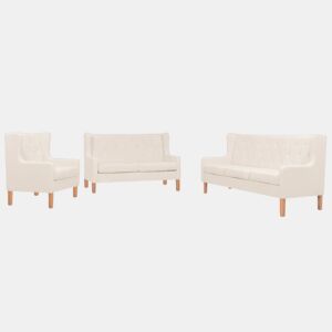 vidaXL Conjunto de sofás 3 pcs tecido branco nata