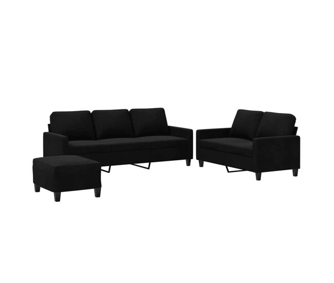 Vidaxl juego de sofás con cojines 3 piezas terciopelo negro