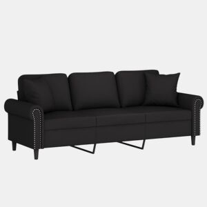 vidaXL Sofá 3 lugares c almofadas decorativas 180 cm veludo preto
