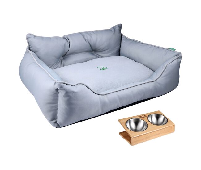 Cama para mascota + comedero doble