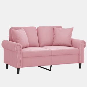 vidaXL Sofá 2 lug. c almofadas decorativas 120 cm veludo rosa