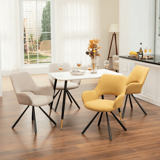 Conjunto de 4 cadeiras de jantar com encosto e braços assento estofado em tecido multicolorido 48,5x58x81cm