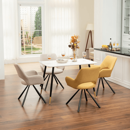 Conjunto de 4 cadeiras de jantar com encosto e braços assento estofado em tecido multicolorido 48,5x58x81cm