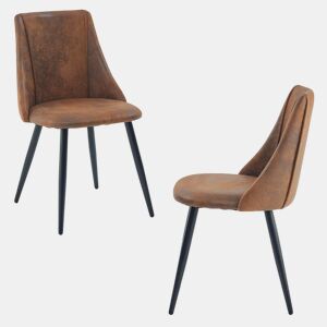 Conjunto de 2 cadeiras de jantar retro poltrona estofada em camurça pernas de metal para cozinha sala de estar quarto escritório, estilo industrial, castanho