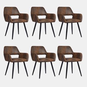 Conjunto de 6 cadeiras de jantar poltrona retro vintage pernas de metal, castanho