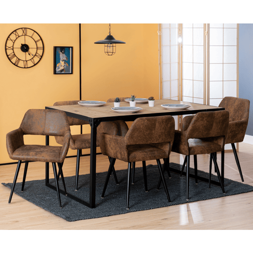 Conjunto de 6 cadeiras de jantar poltrona retro vintage pernas de metal, castanho