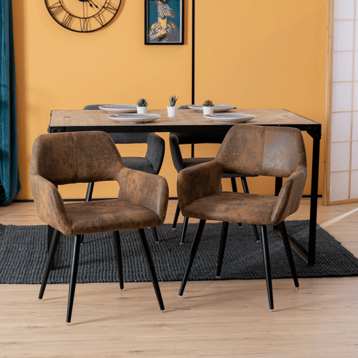 Conjunto de 6 cadeiras de jantar poltrona retro vintage pernas de metal, castanho