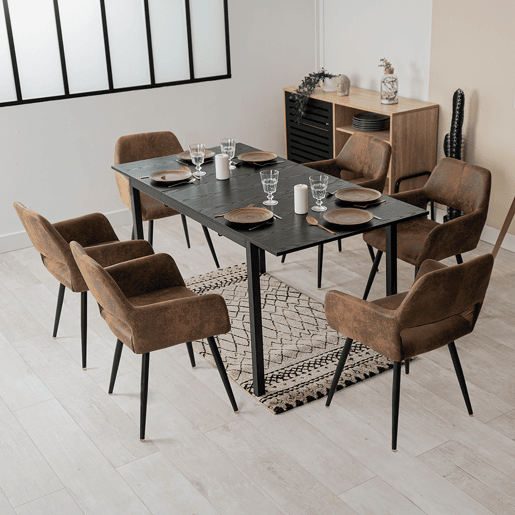 Conjunto de 6 cadeiras de jantar poltrona retro vintage pernas de metal, castanho