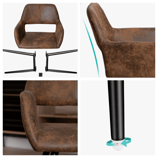 Conjunto de 6 cadeiras de jantar poltrona retro vintage pernas de metal, castanho