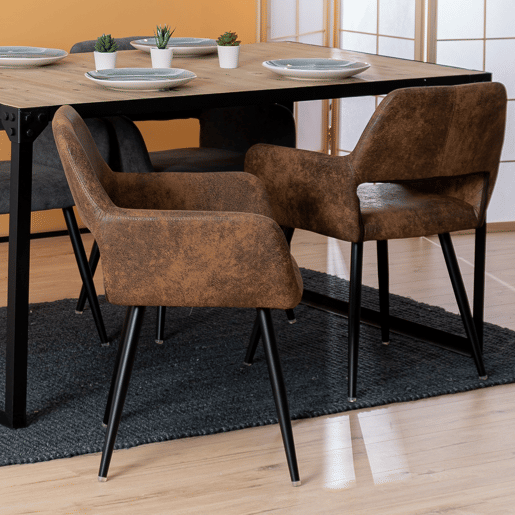 Conjunto de 6 cadeiras de jantar poltrona retro vintage pernas de metal, castanho