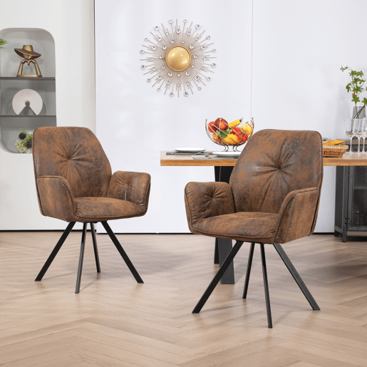 Conjunto de 6 cadeiras de jantar giratórias 360° Poltrona vintage em camurça, castanho, 60x62.5x87.5cm