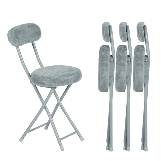 Conjunto de 4 cadeiras dobráveis, almofada redonda dobrável em pele com encosto e apoio para os pés, assento com 49 cm de altura, estilo escandinavo, cinzento