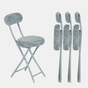 Conjunto de 4 cadeiras dobráveis, almofada redonda dobrável em pele com encosto e apoio para os pés, assento com 49 cm de altura, estilo escandinavo, cinzento
