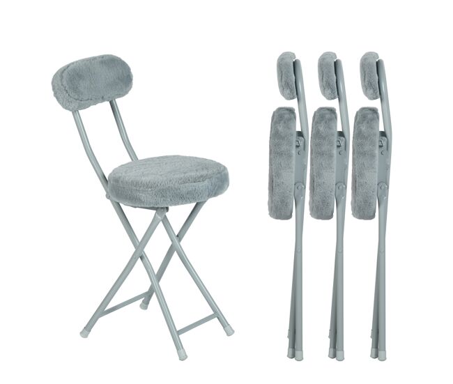 Conjunto de 4 sillas plegables taburetes plegables redondos cojín de piel con respaldo y reposapiés, asiento alto 49 cm, estilo escandinavo, gris