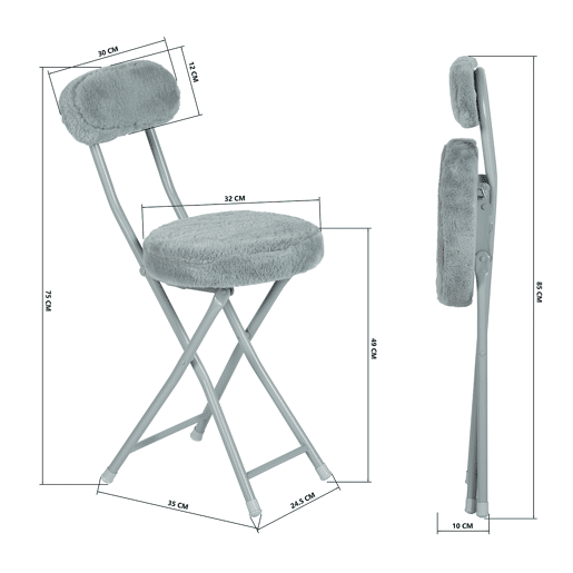 Conjunto de 4 cadeiras dobráveis, almofada redonda dobrável em pele com encosto e apoio para os pés, assento com 49 cm de altura, estilo escandinavo, cinzento