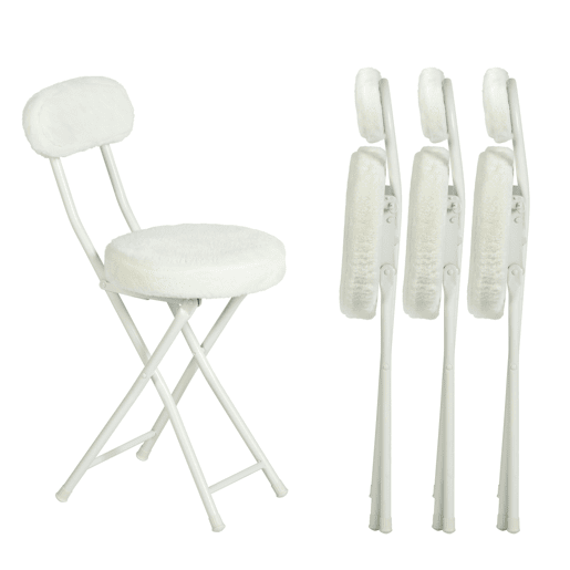 Conjunto de 4 cadeiras dobráveis, almofada redonda dobrável em pele com encosto e apoio para os pés, assento com 49 cm de altura, estilo escandinavo, branco