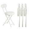 Conjunto de 4 cadeiras dobráveis, almofada redonda dobrável em pele com encosto e apoio para os pés, assento com 49 cm de altura, estilo escandinavo, branco