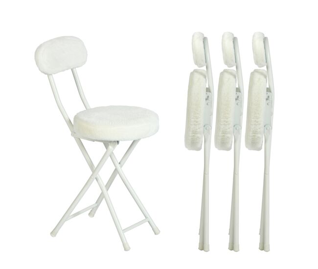 Conjunto de 4 sillas plegables taburetes plegables redondos cojín de piel con respaldo y reposapiés, asiento alto 49 cm, estilo escandinavo, blanco
