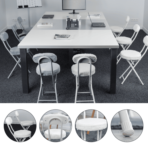 Conjunto de 4 cadeiras dobráveis, almofada redonda dobrável em pele com encosto e apoio para os pés, assento com 49 cm de altura, estilo escandinavo, branco