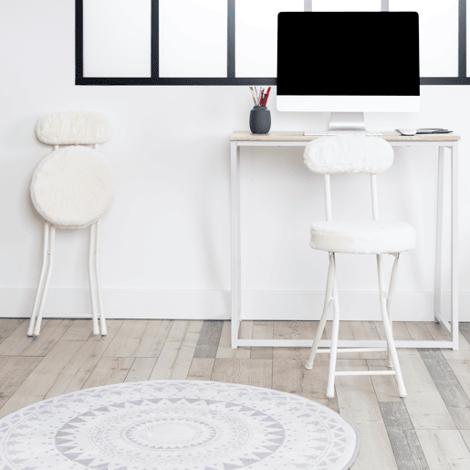 Conjunto de 4 cadeiras dobráveis, almofada redonda dobrável em pele com encosto e apoio para os pés, assento com 49 cm de altura, estilo escandinavo, branco
