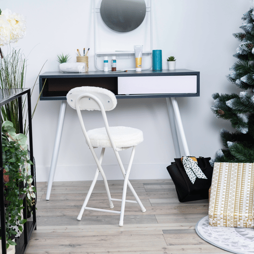 Conjunto de 4 cadeiras dobráveis, almofada redonda dobrável em pele com encosto e apoio para os pés, assento com 49 cm de altura, estilo escandinavo, branco