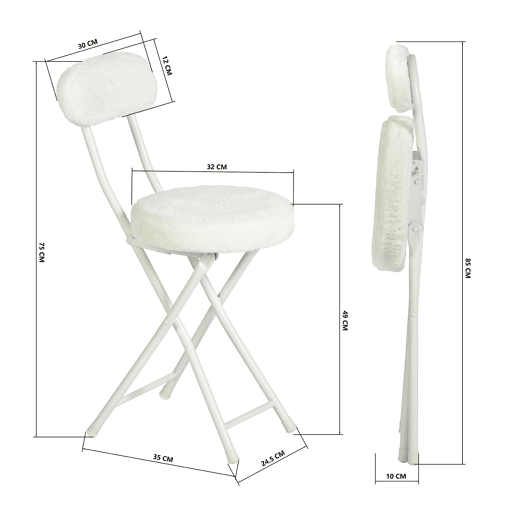 Conjunto de 4 cadeiras dobráveis, almofada redonda dobrável em pele com encosto e apoio para os pés, assento com 49 cm de altura, estilo escandinavo, branco