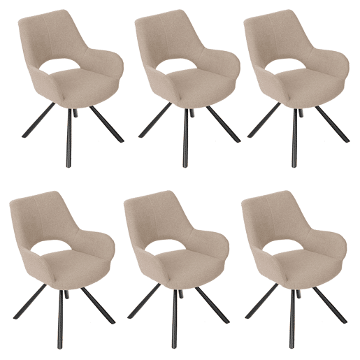 Conjunto de 6 cadeiras de jantar com encosto e braços assento estofado em tecido bege 48,5x58x81cm