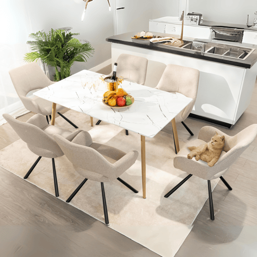 Conjunto de 4 cadeiras de jantar com encosto e braços assento estofado em tecido bege 48,5x58x81cm