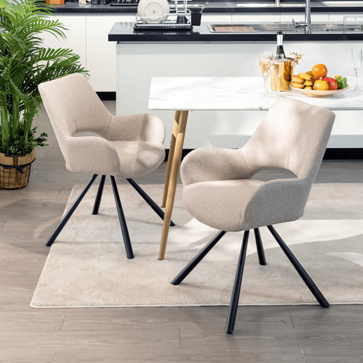 Conjunto de 4 cadeiras de jantar com encosto e braços assento estofado em tecido bege 48,5x58x81cm
