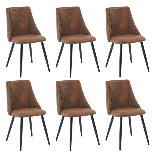Conjunto de 6 cadeiras de jantar retro poltrona estofada em camurça pernas de metal para cozinha sala de estar quarto escritório, estilo industrial, castanho