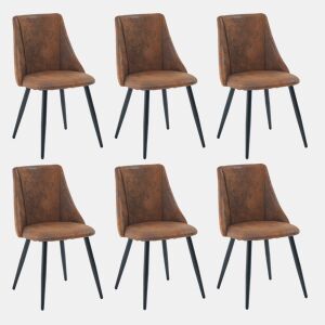 Conjunto de 6 cadeiras de jantar retro poltrona estofada em camurça pernas de metal para cozinha sala de estar quarto escritório, estilo industrial, castanho