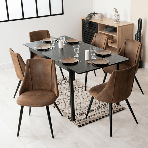 Conjunto de 6 cadeiras de jantar retro poltrona estofada em camurça pernas de metal para cozinha sala de estar quarto escritório, estilo industrial, castanho